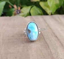 Anillo de piedras preciosas Larimar sólido de plata de ley 925 regalo para su regalo de San Valentín MK*