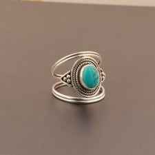 Anillo boho de plata de ley 925 con piedras preciosas turquesa para mujer joyería hecha a mano