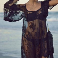Traje de baño mujer bikini encubrimiento kimono blusa encaje playa minivestidos