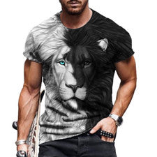 Camisetas Hombres Moda Gráfico Manga Corta Negro Blanco Estampado León Camiseta Fitness