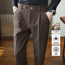 2025 Pantalones Informales Para Hombre Otoño Invierno Calce Ajustado Lana Negocios Pantalones Largos NUEVO