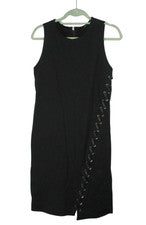 Mini vestido ceñido al cuerpo tejido jersey elástico con cordones negro T Tahari para mujer 6