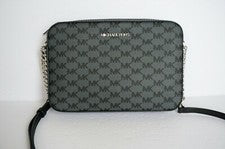 MICHAEL KORS JET SET ARTÍCULO EAST WEST BANDOLERA PVC CUERO BOLSO MK NEGRO GRIS