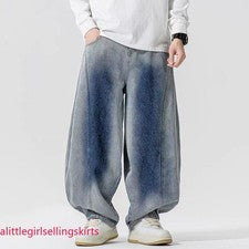Pantalones rectos holgados de mezclilla retro para hombre Pantalones de mezclilla pierna ancha Moda Informal Hip Hop Pan