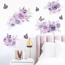 1 Juego De Pegatinas Pared 35*60cm Mariposa Decoración Flor Púrpura