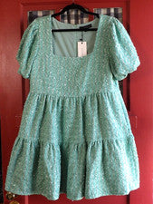 Vestido midi para mujer Dance & Marvel verde tweed hinchado manga corta talla M nuevo con etiquetas