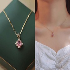 Collar colgante de turmalina de cristal rosa para mujer collar de piedra de nacimiento de octubre