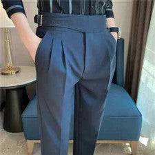 Pantalones de vestir de cintura alta para hombre 2025 nuevos pantalones ajustados rectos estilo británico