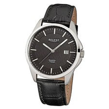 Regent Herren-Armbanduhr schwarz Analog F-914 Leder-Armband URF914