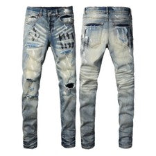 Vaqueros en barbecho deshilachados de moda personalidad marca azul para hombre talla 28-40