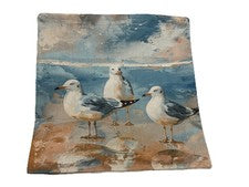 Hermosa Funda Almohada Pájaro Gaviotas Playa Arena Naturaleza Lino Decoración del Hogar