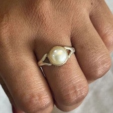 Anillo de promesa de plata de ley 925 hecho a mano con piedras preciosas de perlas todas las tallas SR336