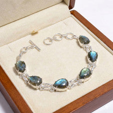 Brazalete de cadena de piedras preciosas de labradorita natural joyería de plata de ley 925 S-8,5 pulgadas