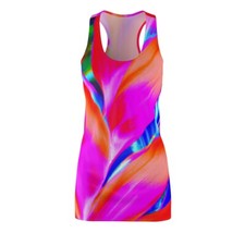 Vestido para mujer espalda cruzada estampado futurista neón tropical naturaleza colorido
