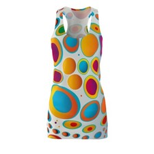 Vestido para mujer espalda deportiva estampado por todas partes lunares psicodélicos colorido divertido retro
