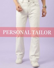 Pantalón de mezclilla para hombre de piel de cordero blanco de cuero de cocodrilo estilo corte bota 5 bolsillos
