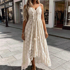 Para Mujer Verano Solero Blanco Sin Mangas Boho Playa Vestido de Vacaciones