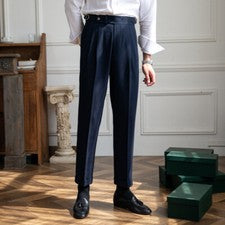 Pantalón Para Hombre Estilo Británico Informal Traje Pantalones Cintura Alta Pantalones Rectos Negocios