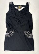 Vestido negro sin mangas con estrás para mujer grande correa brillante elástico NUEVO