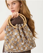 NUEVO Bolso de Bambú Lilly Pulitzer en Estampado de Cuadros de Guepardo Latte Helado