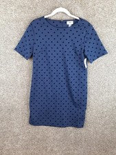 Antiguo Vestido Azul Marino Flocado Lunares Ponte Tejido Mujer S Manga Corta Cambio Nuevo con Etiquetas