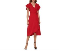 Vestido para mujer DKNY manga acampanada cuello en V envolvente (escarlata) talla 12 ¡Regalo día en V!!
