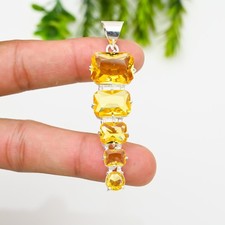 Colgante de plata de ley 925 con piedras preciosas de citrino amarillo hecho a mano joyería regalo para