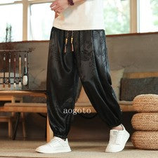 Pantalón Largo Estilo Chino Hombre Dragón Cintura Elástica Satén Seda Informal Delgado
