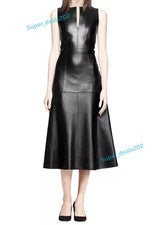 Mini Vestido de Cuero de Cordero Negro para Mujer Diseñador Fiesta Ropa de Club Conjunto Ropa Prenda para el torso