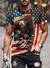 Camiseta Bandera EE. UU. Águila Americana Informal Manga Corta Novedad Moda Hombres Camisetas