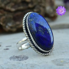 Hermoso anillo de regalo de mujer hecho a mano con piedras preciosas de lapislázuli de plata de ley 925