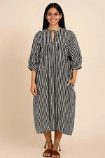 Maxi Vestido Algodón Negro Estampado a Rayas Cuello Profundo Vestido Para Mujer Moda Ropa EE. UU.