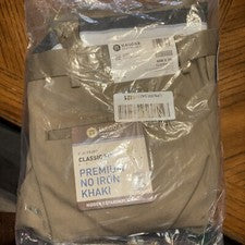 Pantalones Haggar Premium Sin Hierro Caqui Para Hombre W 44”x L 36” Calce Clásico Frente Plano Nuevos con Etiquetas