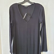 Vestido James Perse para mujer 2 negro cuello en V acanalado manga larga vestido viscosa nuevo con etiquetas