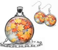 Conjunto de collar colgante y pendientes colgantes de hojas de otoño joyería de temporada de otoño de otoño