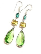 Pendiente de joyería de plata de ley 925 con piedras preciosas de ónix verde hecho a mano tamaño-2,4""