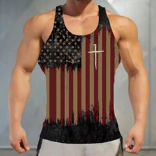 Camiseta Sin Mangas Hombre Bandera Cruzada Americana Deportiva Entrenamiento Gym