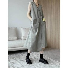 Vestido japonés informal de diseño suelto sin mangas con bolsillo estilo japonés para mujer
