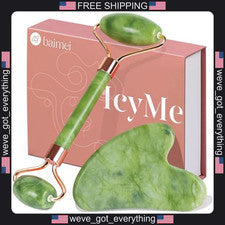 Juego de 2 rodillos faciales de jade y Gua Sha para el cuidado de la piel
