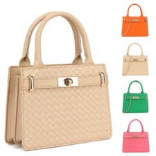 Bolso sin asas tejido de cuero sintético para mujer con asa superior Moda caja de hombro bolso de mano Reino Unido