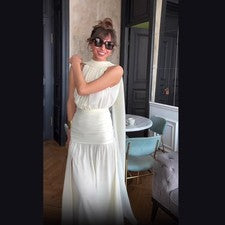 Vestido bufanda pliegues sin mangas color puro jersey moda sencillo