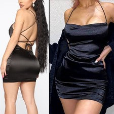 Verano Nuevo Vestido Sexy Talla Grande Para Mujer Bolso Nalgas Expuesto Espalda Cuello Colgante