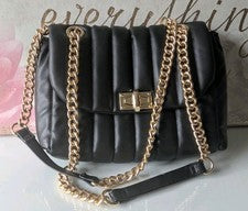 BOLSO DE MANO NEGRO DOBLE/INDIVIDUAL CADENA CORREA SOLAPA ACOLCHADO por PRIMARK