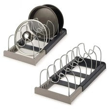 Estante de utensilios de cocina, almacenamiento extensible de acero para ollas.