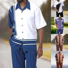 Conjunto de chándal informal para caminar para hombre camisa de manga corta y pantalones largos de moda