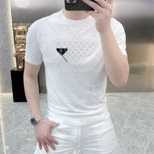 Nueva Camiseta Hombre Lujo Diamante Estrás Negro Blanco Alta Calidad