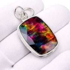 Colgante de piedras preciosas de ammolita joyería de plata de ley 925, colgante hecho a mano regalo