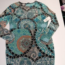 MODA A FIGURA VESTIDO MUJER CON ESTAMPADO TÚNICA TURQUESA TALLA 0