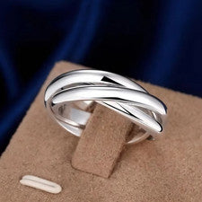 Genuino 925 Plata de Ley 3 Bandas Anillo Ruso Todas las Ocasiones Mujer Talla