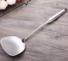 Espátula de acero inoxidable con mango de madera para cocinar freír revolver servir